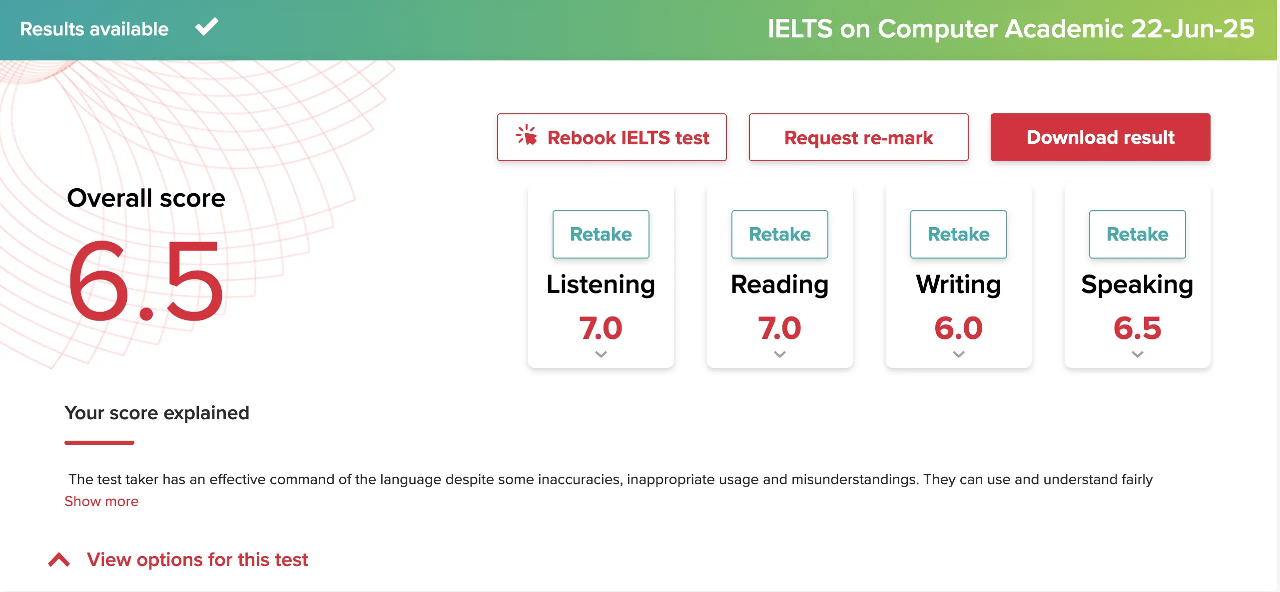 IELTS overall score 6.5